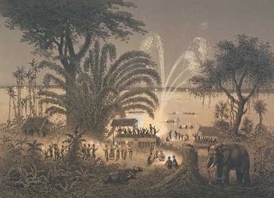 Fireworks on the River at Celebrations in Bassac, illustration from 